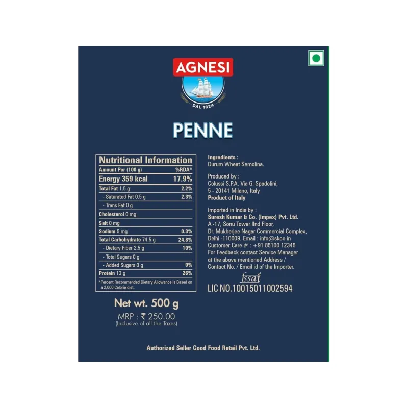 AGNESI - PENNE PASTA, 500GM