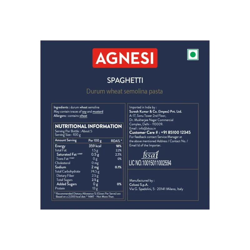 AGNESI - SPAGHETTI PASTA, 500GM
