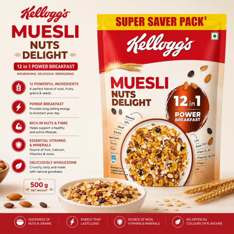 KELLOGG'S - MUESLI NUT DELIGHT, 500GM