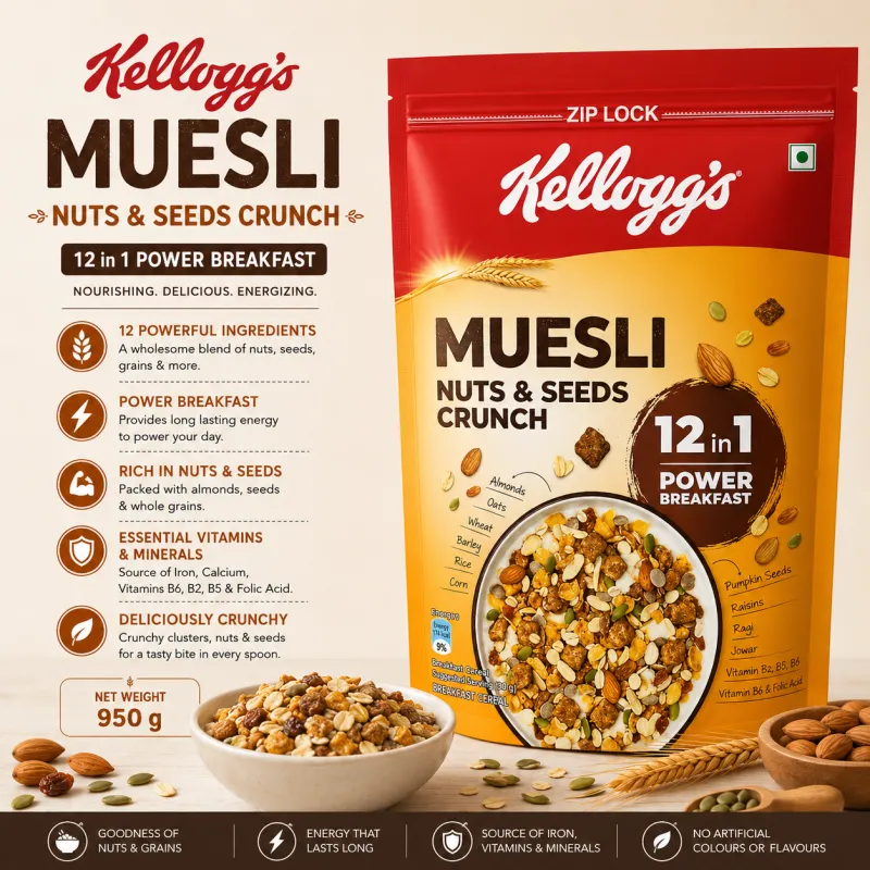 KELLOGG'S-MUESLI NUTS&SEEDS CRUNCH,950GM